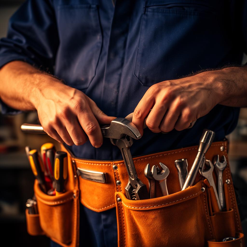 Skilled tradesperson with toolbelt